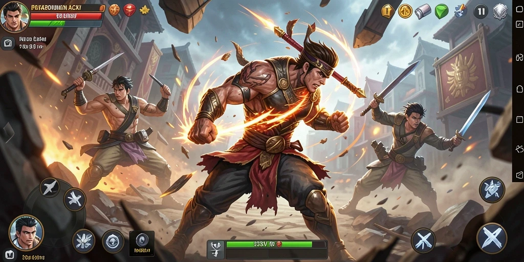 Screenshot gameplay menunjukkan pertarungan aksi yang dinamis dan menegangkan.
