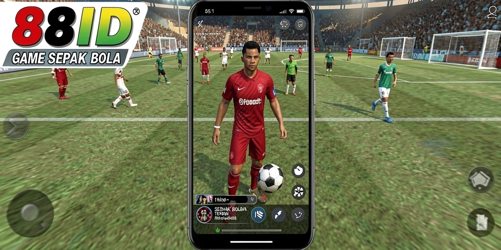 Screenshot gameplay 88ID dengan aksi pertandingan sepak bola yang seru.