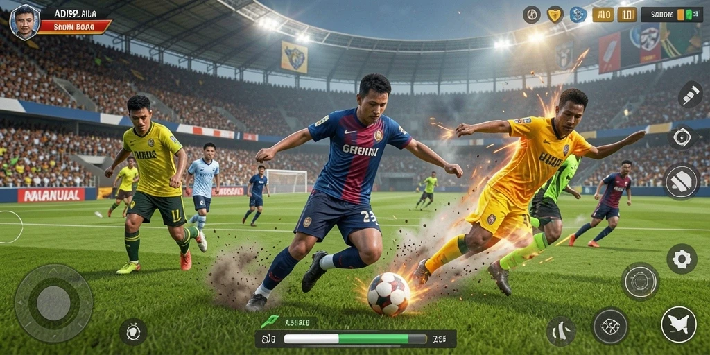 Tampilan gameplay ADI99 yang memukau dan penuh aksi sepak bola.