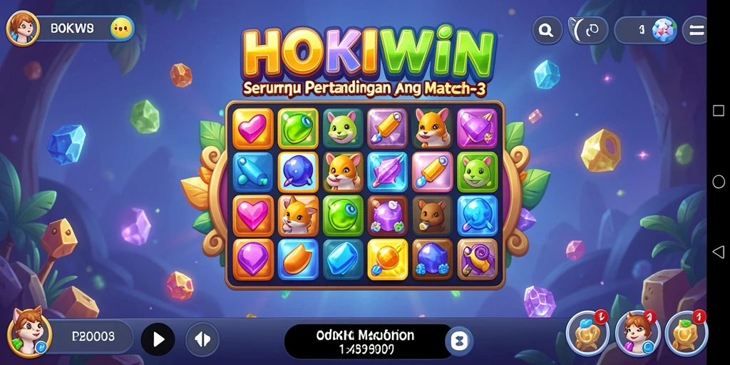 Gameplay HOKIWIN dengan kombinasi objek warna-warni yang menarik.