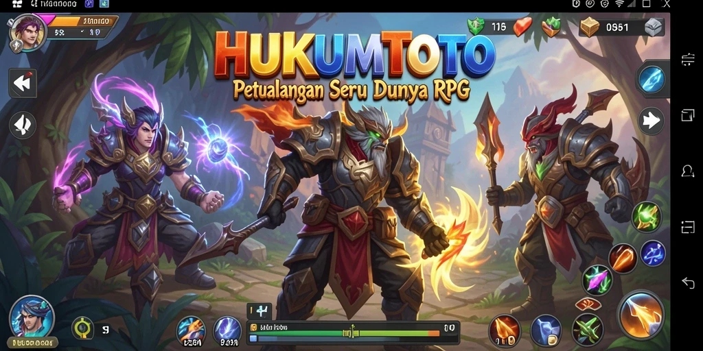 Tampilan gameplay HUKUMTOTO dengan karakter yang beraksi di dunia RPG.