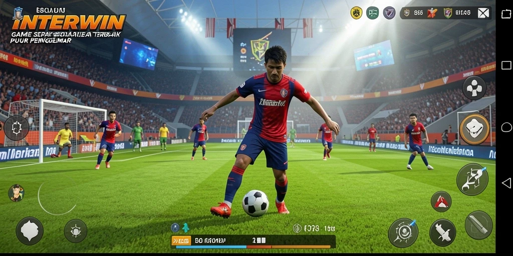 Tampilan gameplay INTERWIN dengan aksi sepak bola yang mendebarkan.