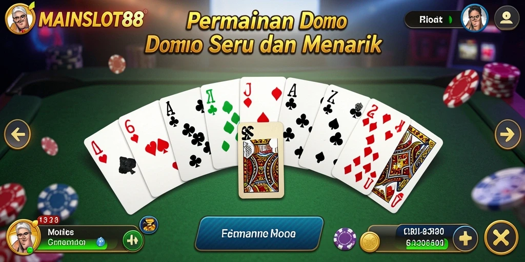 Screenshot MAINSLOT88 menunjukkan aksi bermain Domino yang mendebarkan.