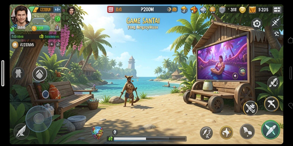 Tampilan gameplay P200M yang penuh warna dan menarik.