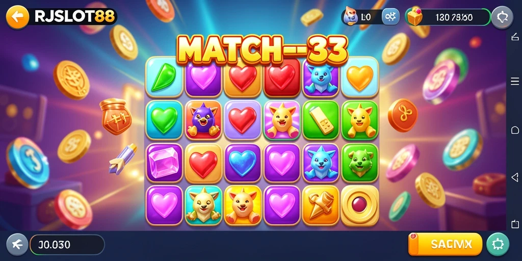 Tampilan gameplay seru di RJSLOT88 dengan elemen Match-3.