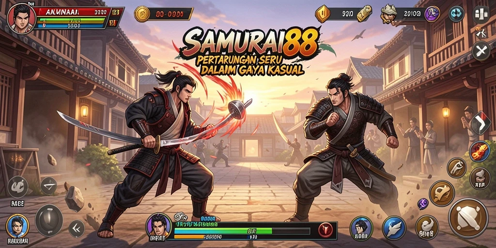 Tangkapan layar gameplay <strong>SAMURAI88</strong> yang menunjukkan aksi mendebarkan dan visual yang menawan.
