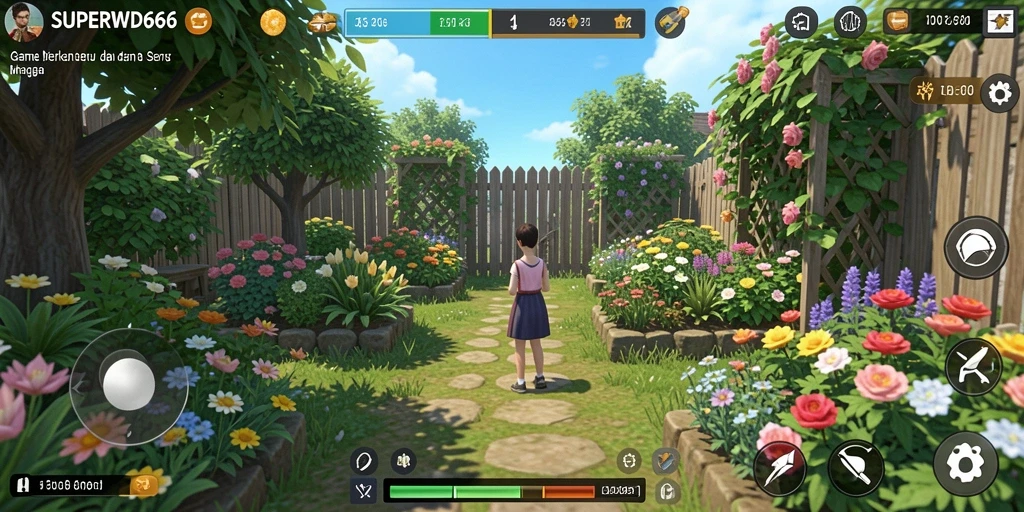 Screenshot game SUPERWD666 menampilkan aktivitas berkebun yang seru.